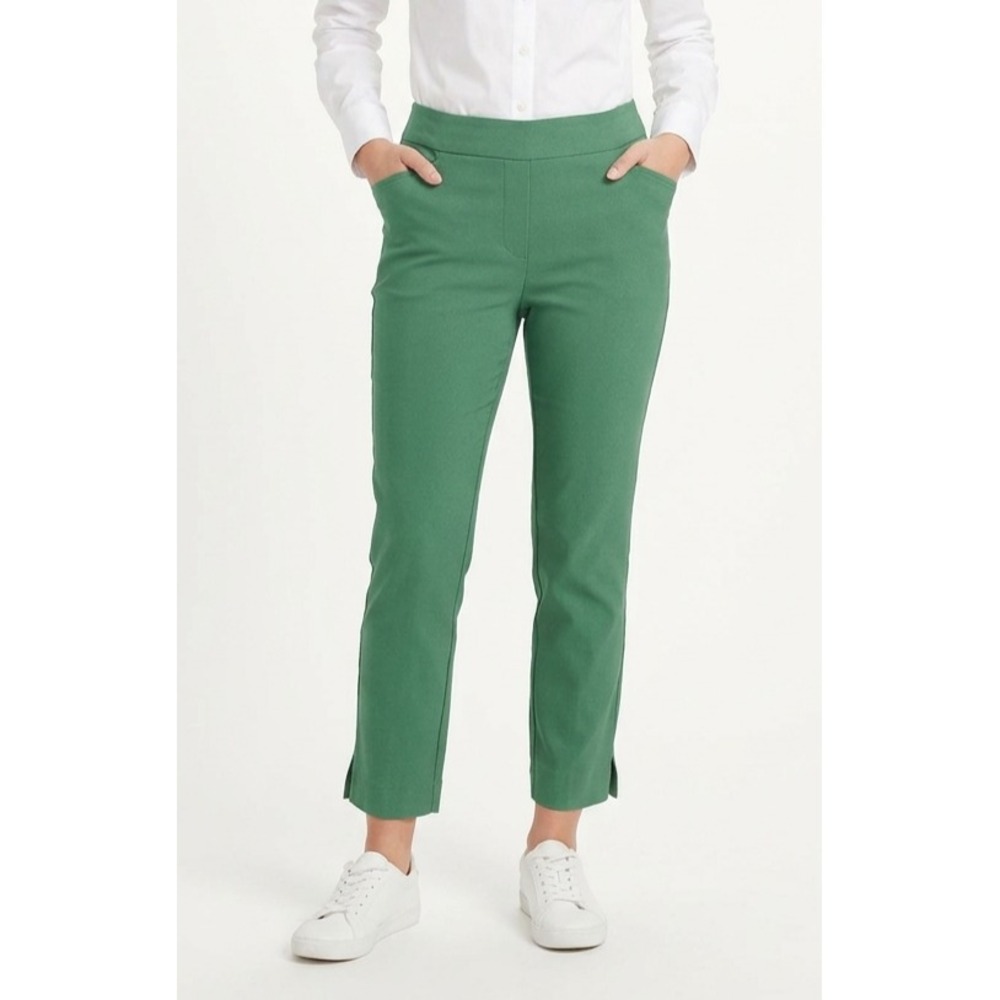 Chico's Brigitte Crop Pants Women's 2/12 Green Stretch Pull On Straight Leg